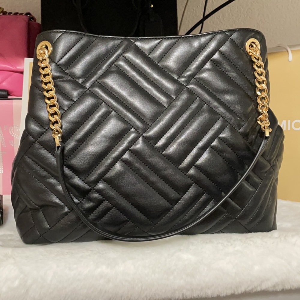 MK Peyton Lg Shoulder Tote Set-Black Faux Leather - Picture 5 of 16